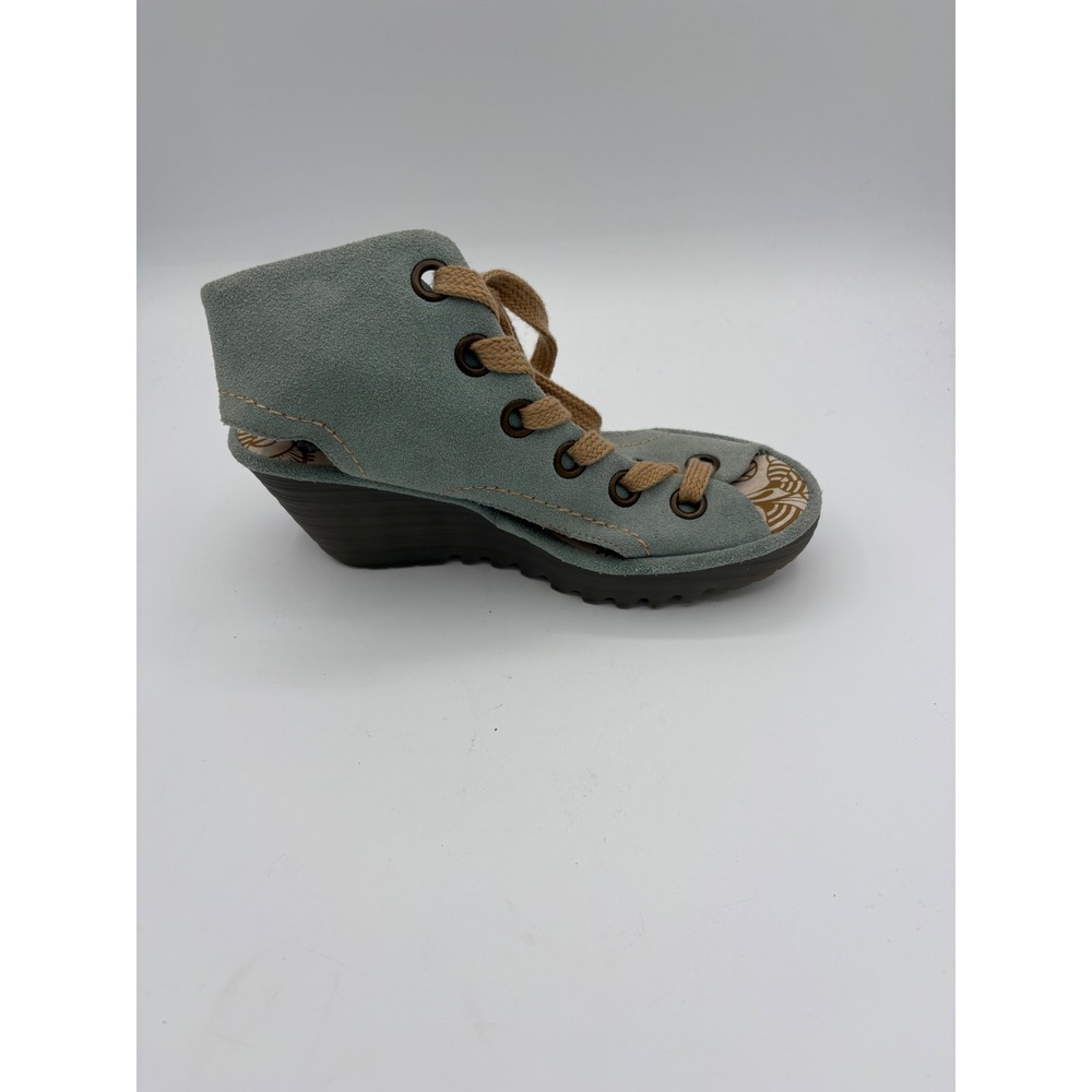 Fly London Yuna Sage Green Suede Lace Up Wedge Sandals Women 37 P500702003 - Picture 2 of 7